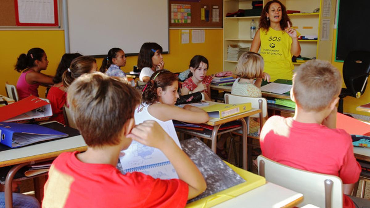 Primer día de clase en una escuela del Guinardó, en Barcelona.