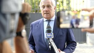 Forza Italia Vice President Tajani talks to the media in Rome