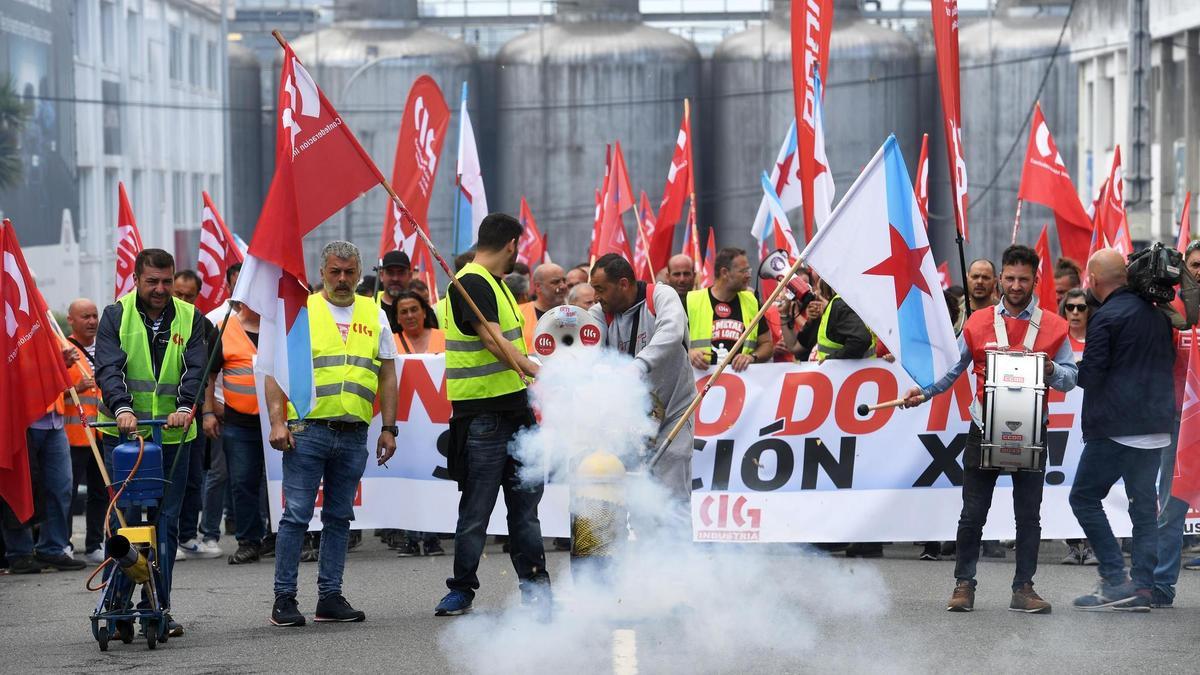 Protesta de trabajadores del metal de A Coruña en junio de 2022
