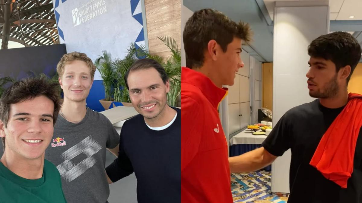 El tenista madrileño Rafa Jodar junto a Nadal y Alcaraz.