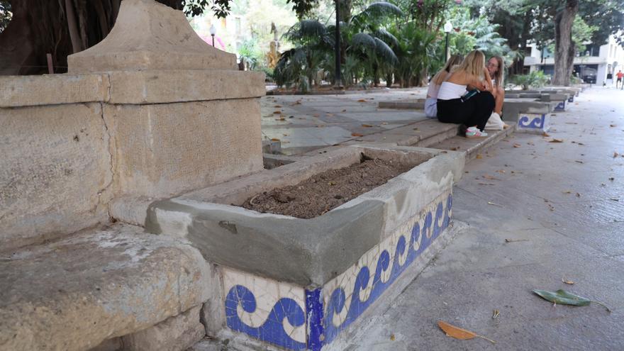 La plaza Gabriel Miró de Alicante salva las jardineras a golpe de cemento