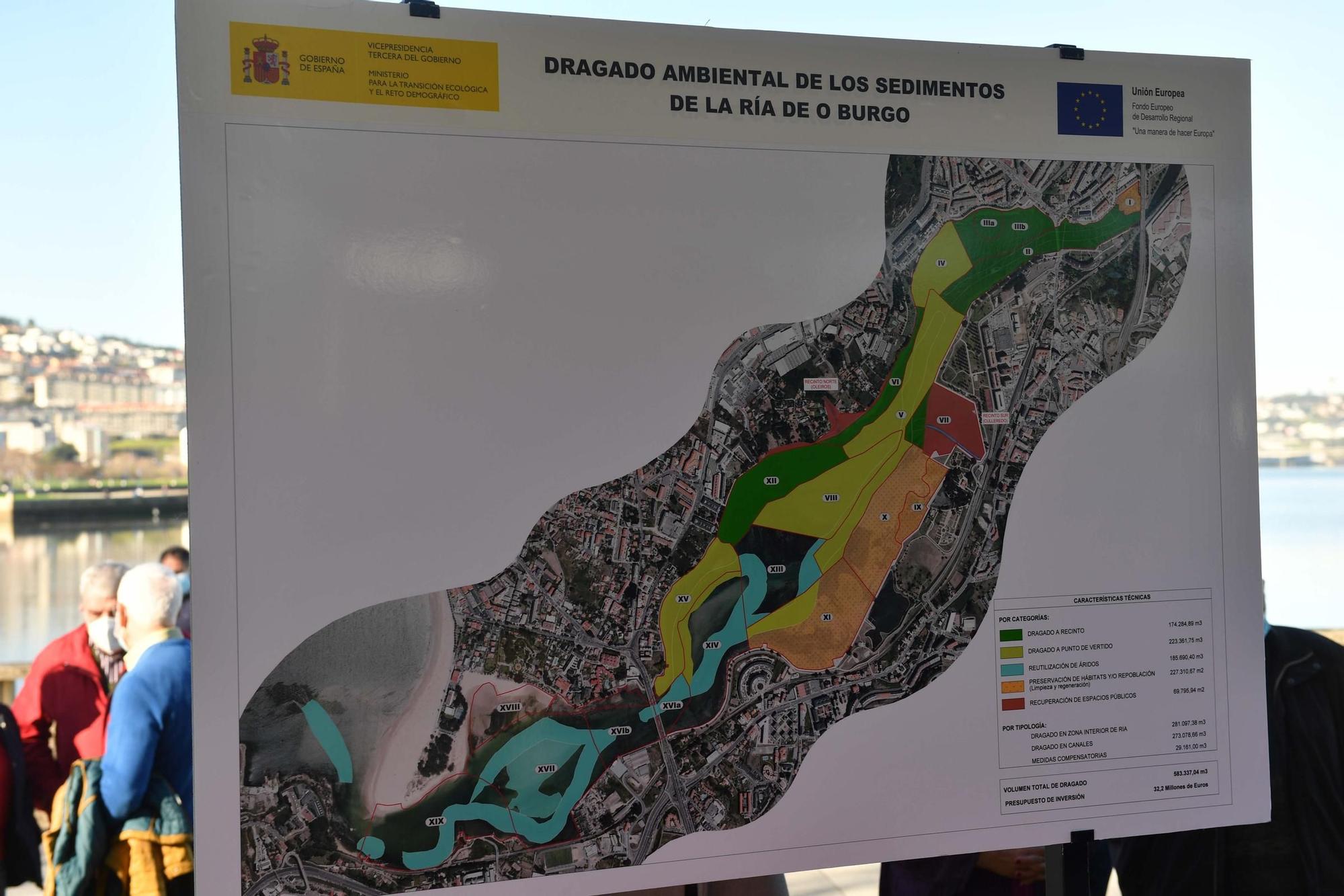 Visita oficial de autoridades con motivo de las obras de dragado de la ría de O Burgo.