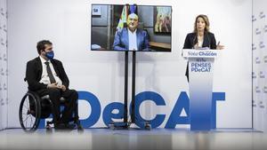 La candidata del PDeCAT, Àngels Chacon, el presidente del partido, David Bonvehí, y el presidente de EAJ-PNV, Andoni Ortuzar.