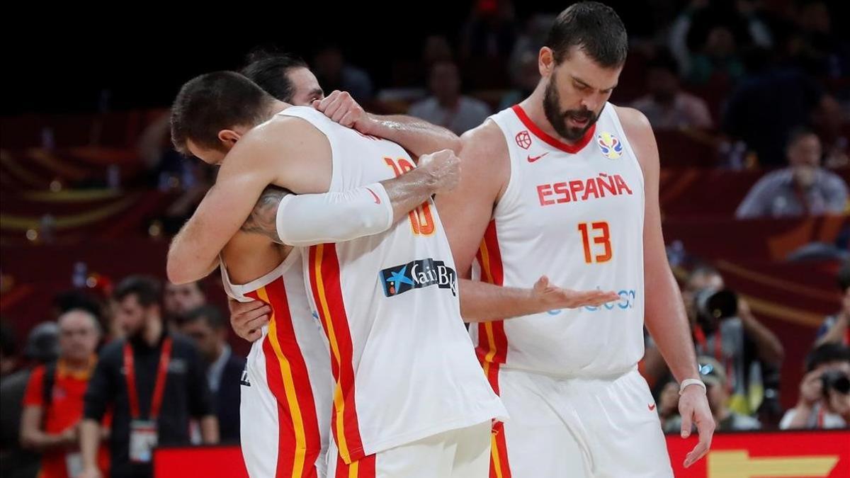 Marc Gasol celebra una anotaciçon ante Australia.