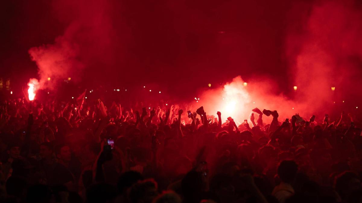 Celebración ayer en plaza Catalunya.