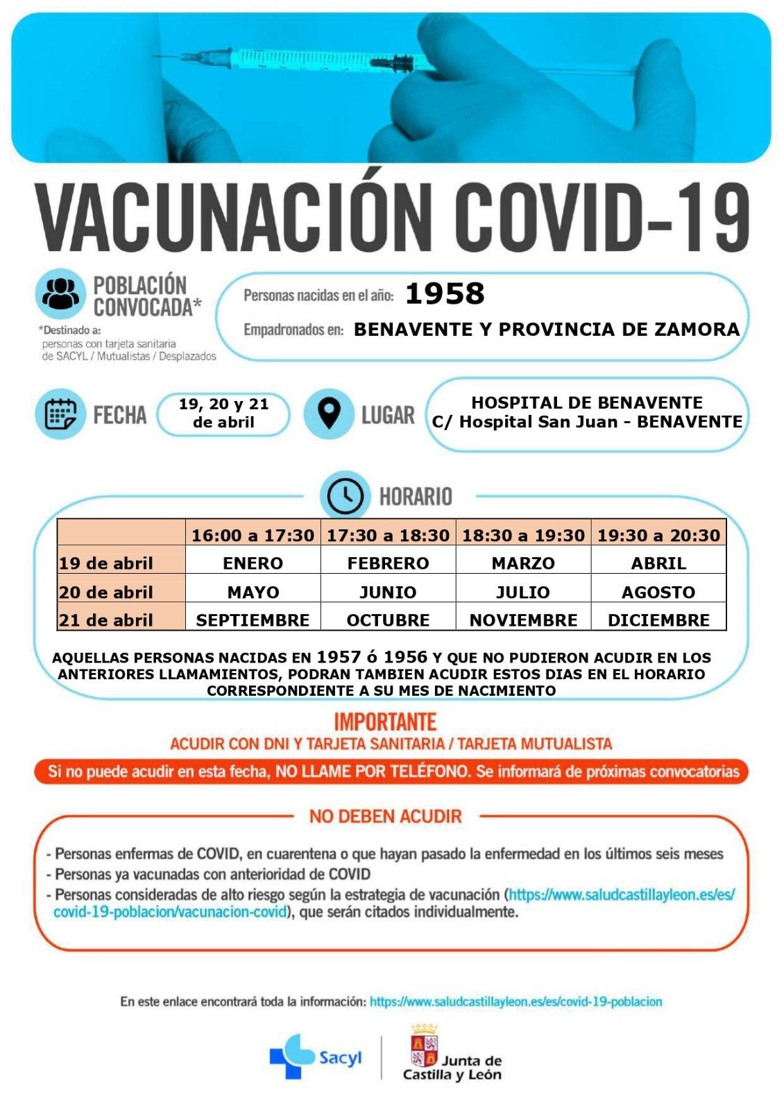 Vacunación para los zamoranos de 63 años en el Hospital de Benavente