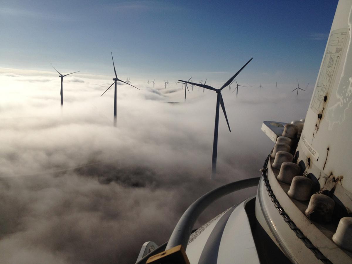 Un parque de aerogeneradores de energía eólica. 