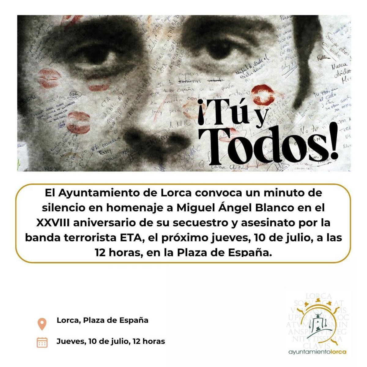 El Ayuntamiento de Lorca realizará un homenaje a Miguel Ángel Blanco este jueves.