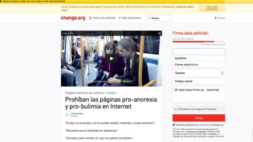 Pàgina web contra la prohibició de les pàgines pro-anorèxia