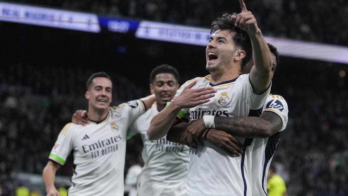 Brahim celebra el gol contra l'Atlètic de Madrid.