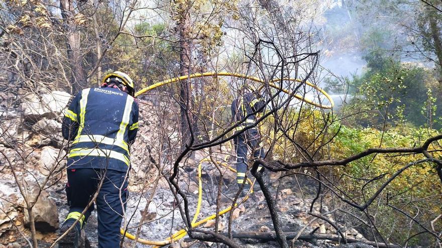 Los bomberos luchan contra contra un incendio declarado en Benissa y próximo a la AP-7 y a casas