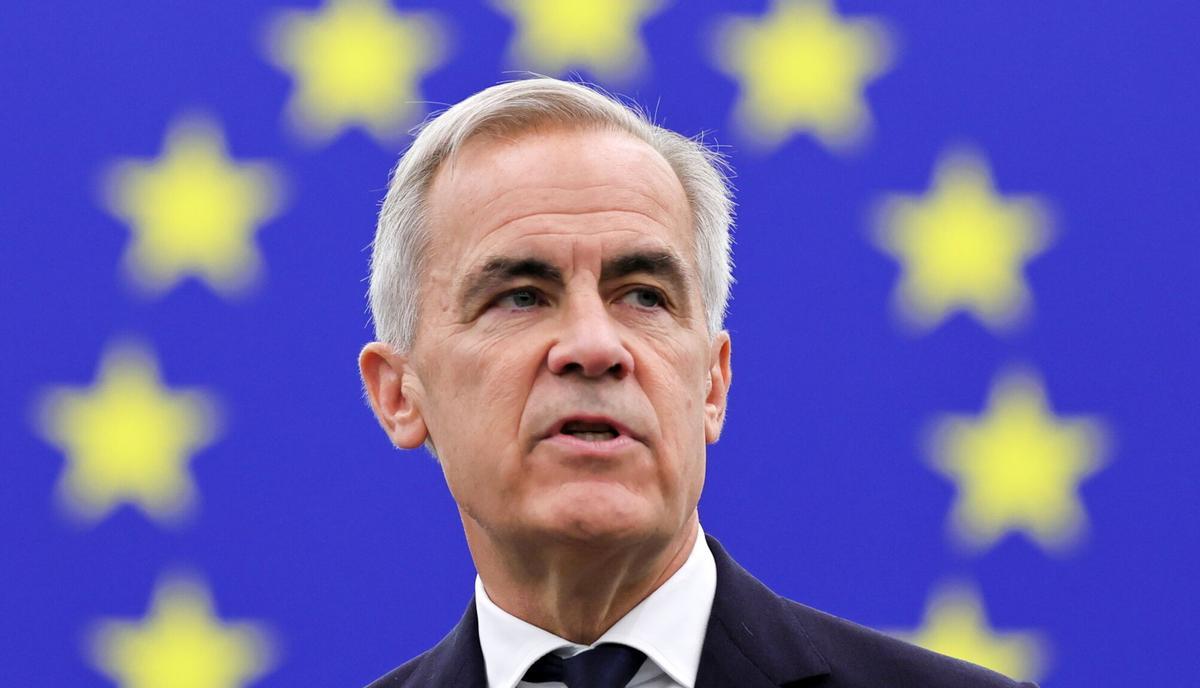 El primer ministro de Canadá, Mark Carney, durante su discurso en el Parlamento Europeo, este jueves en Estrasburgo.