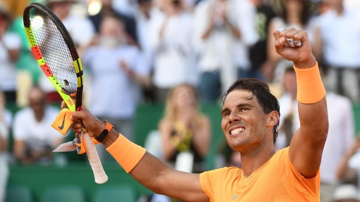 Rafa Nadal celebra su triunfo de hoy, de nuevo, en el torneo de Montecarlo.