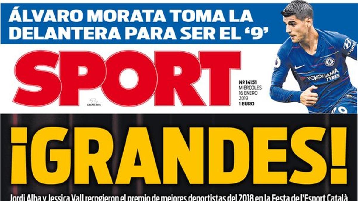 La portada de SPORT de este miércoles 16 de enero