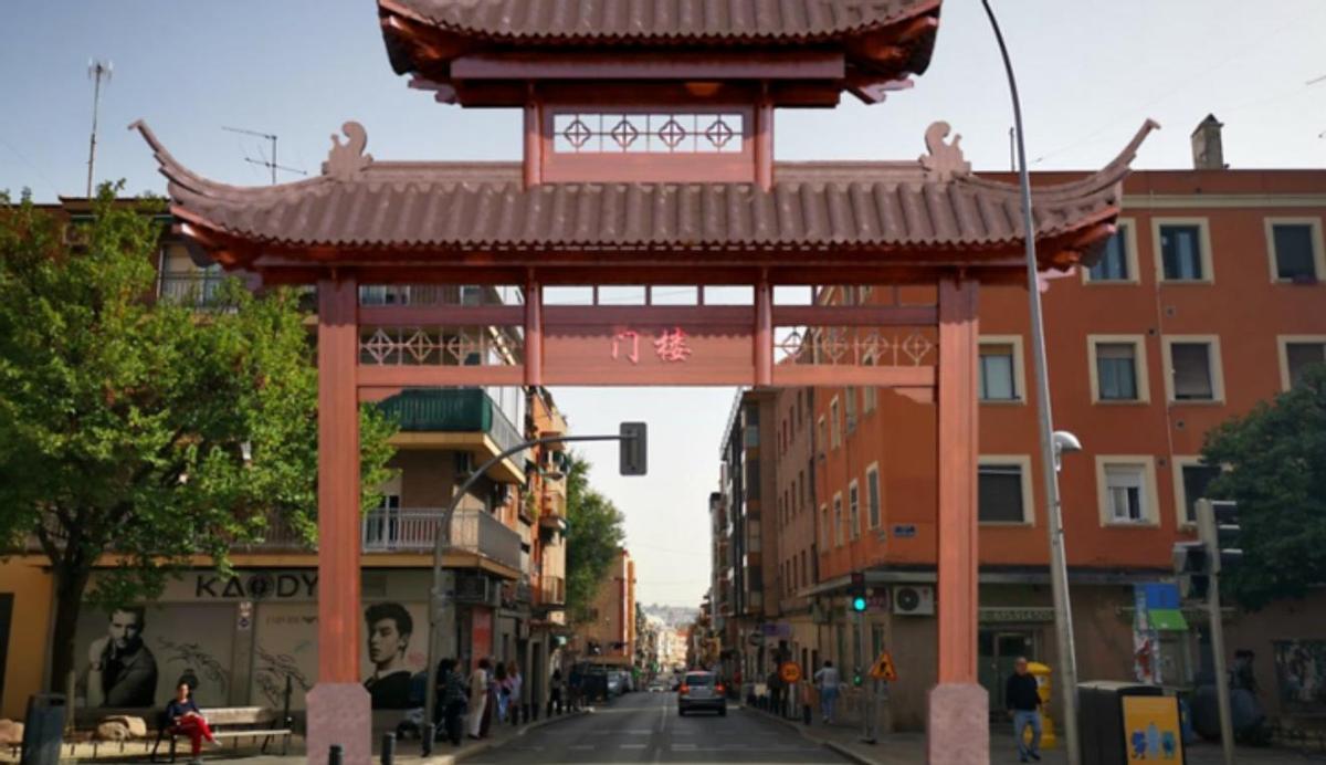 Imagen virtual de los arcos chinos que adornarán la entrada al barrio de Almendrales, en Usera.