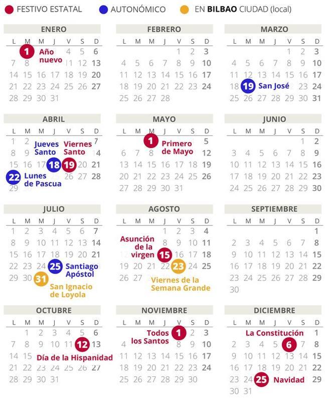 Calendario laboral 2019 Bilbao