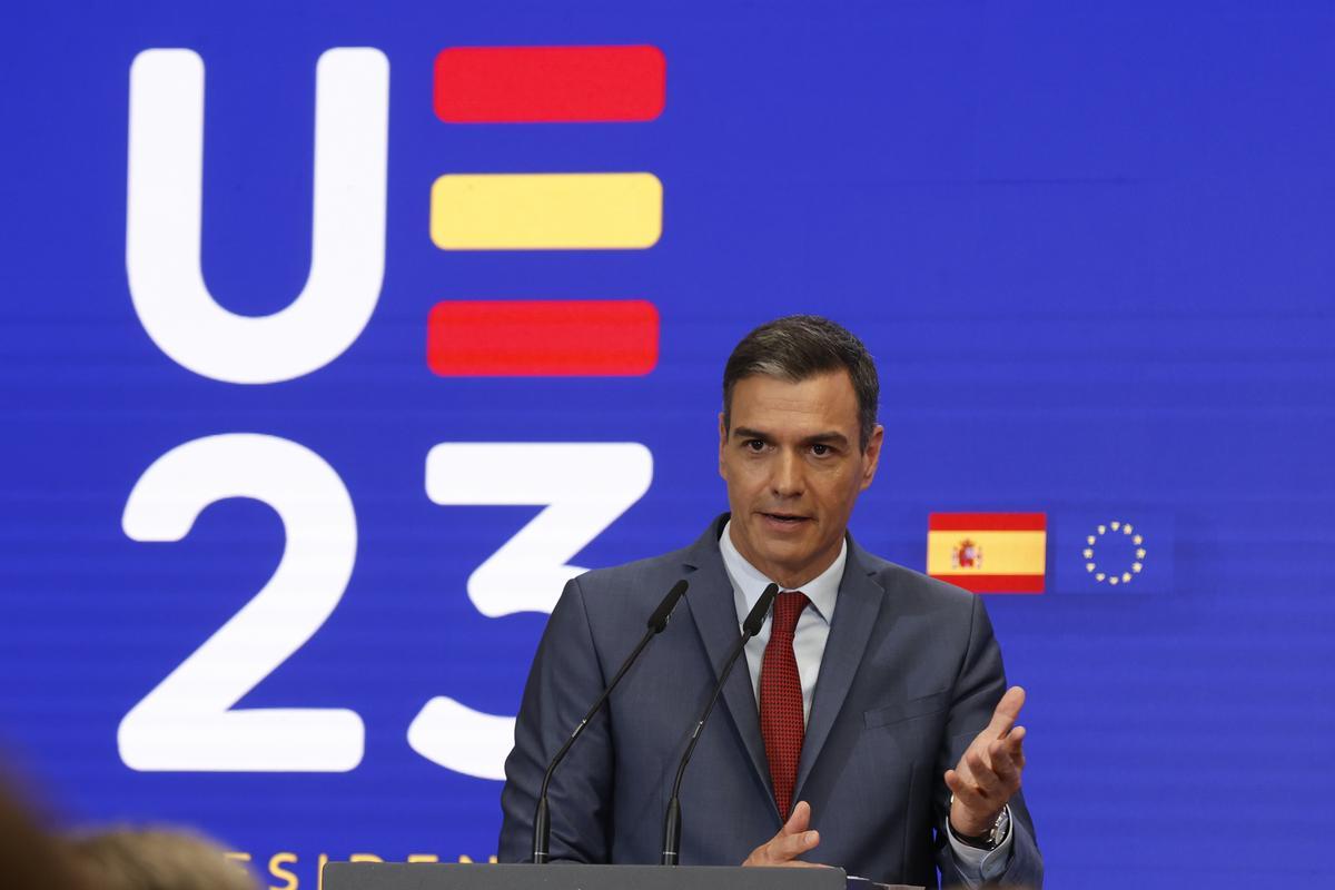 Pedro Sánchez, durante la conferencia de prensa.