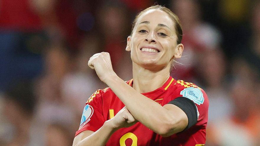 Esther celebra un gol contra Portugal en el debut d’Espanya a l’Euro. | EUROPA PRESS
