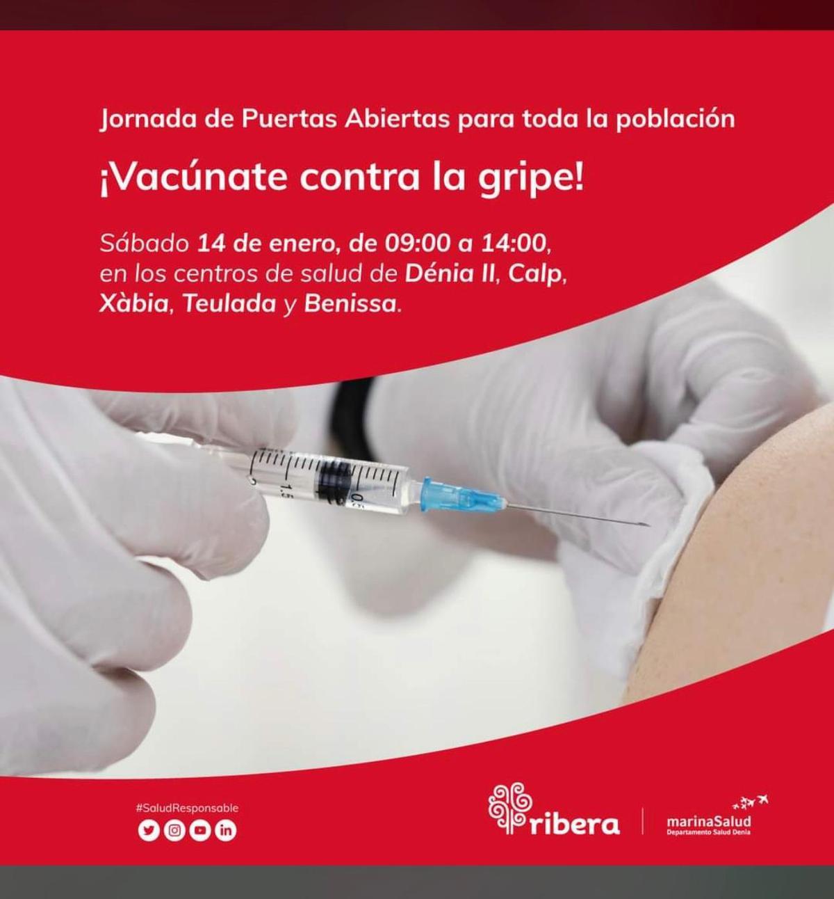 Cartel de la jornada de vacunación mañana en el área de Dénia