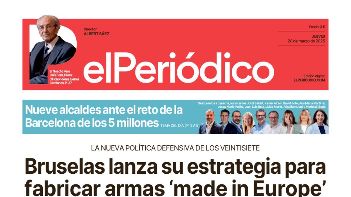 La portada de EL PERIÓDICO del 20 de marzo de 2025