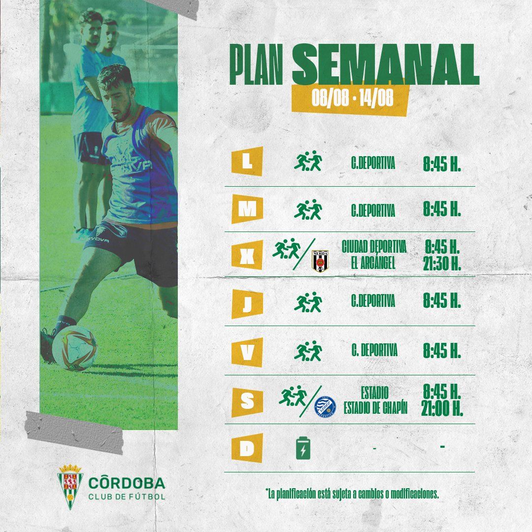 Plan de trabajo semanal del Córdoba CF.