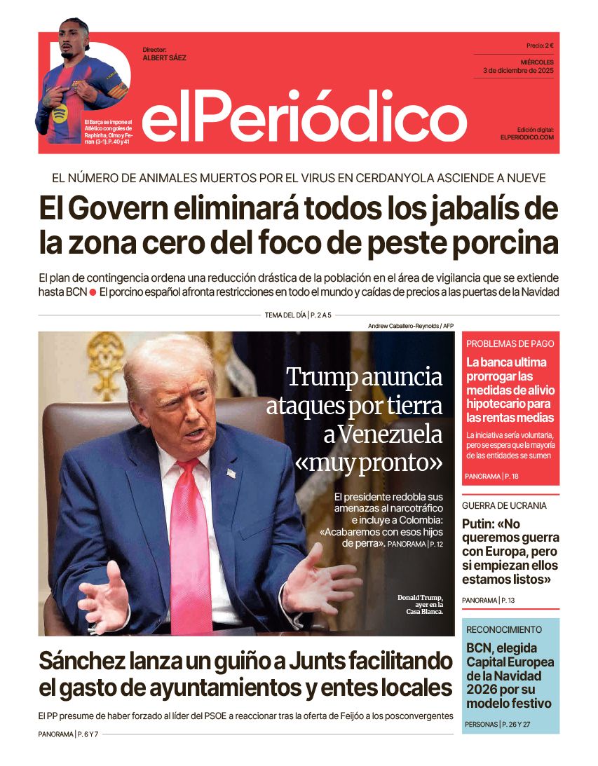 La portada del 3 de diciembre de 2025