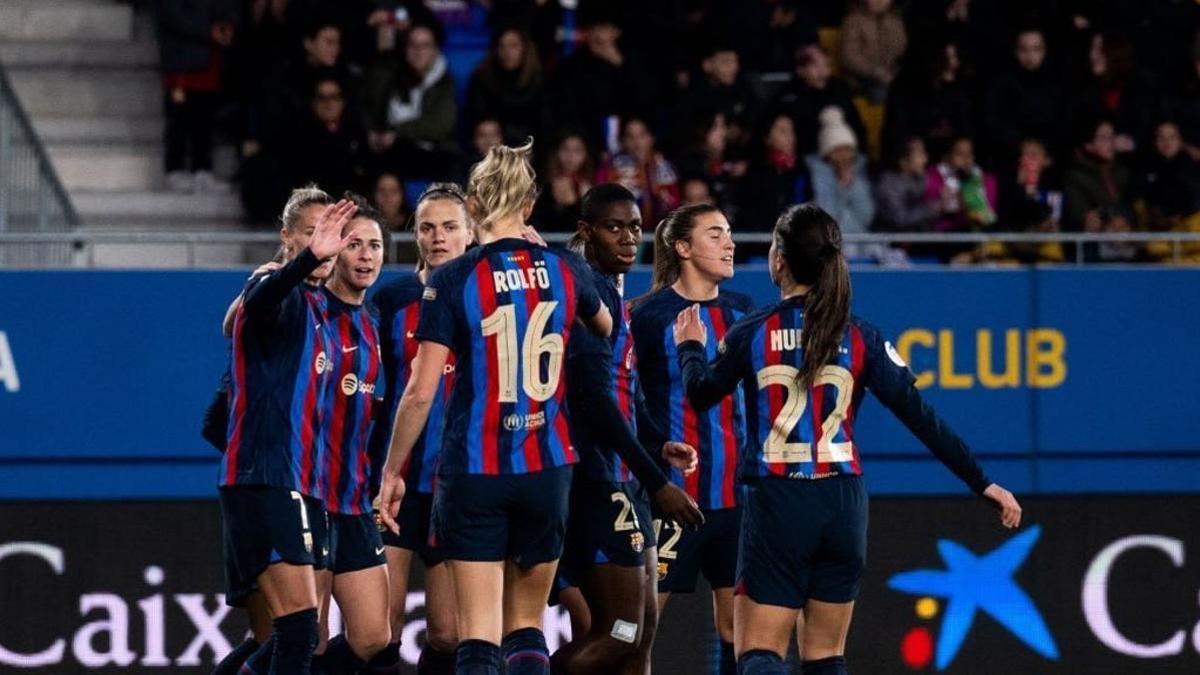 Les jugadores del Barça celebren un dels gols