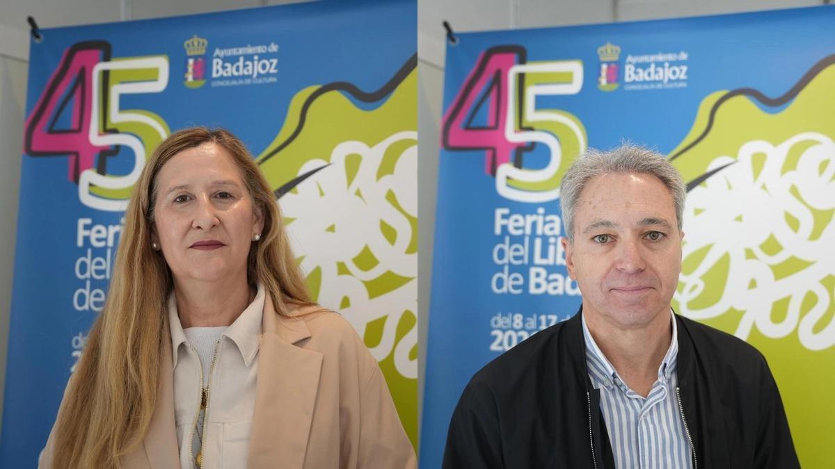 Luz Gabás y Vicente Vallés en la Feria del Libro de Badajoz.