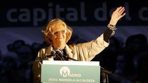 Manuela Carmena, durante la noche electoral de las elecciones municipales del 2015.