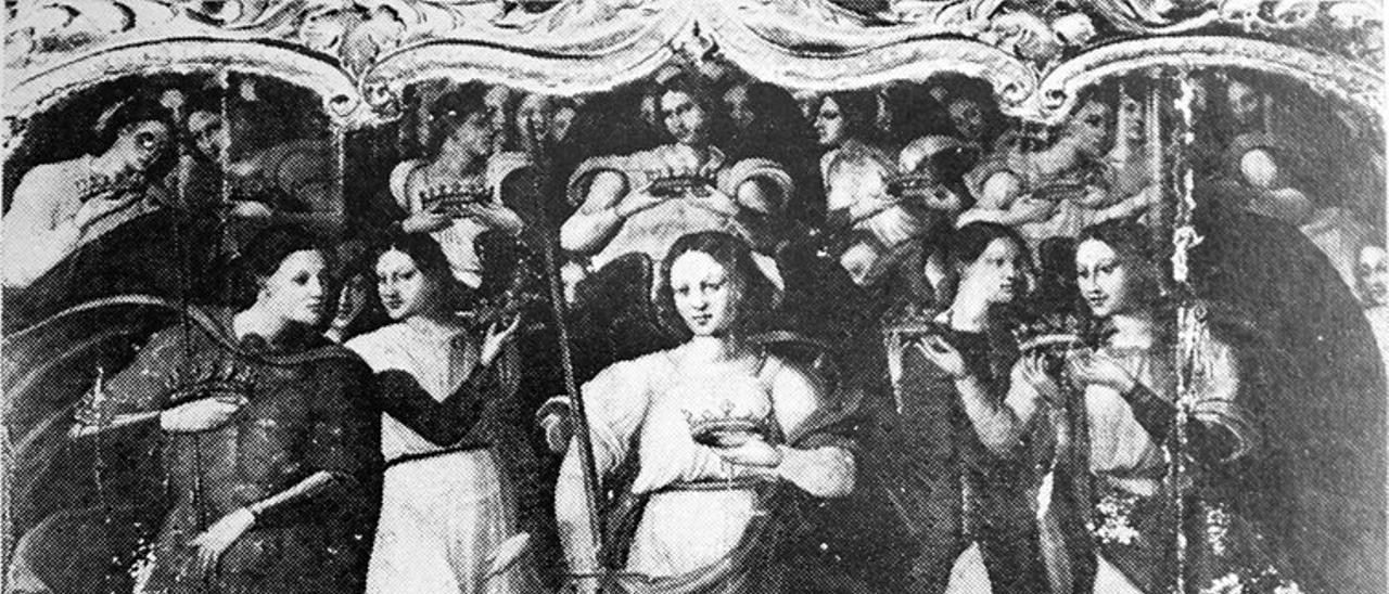 El retablo de los Principados de Xàtiva, en una fotografía de la segunda mitad del siglo XX.