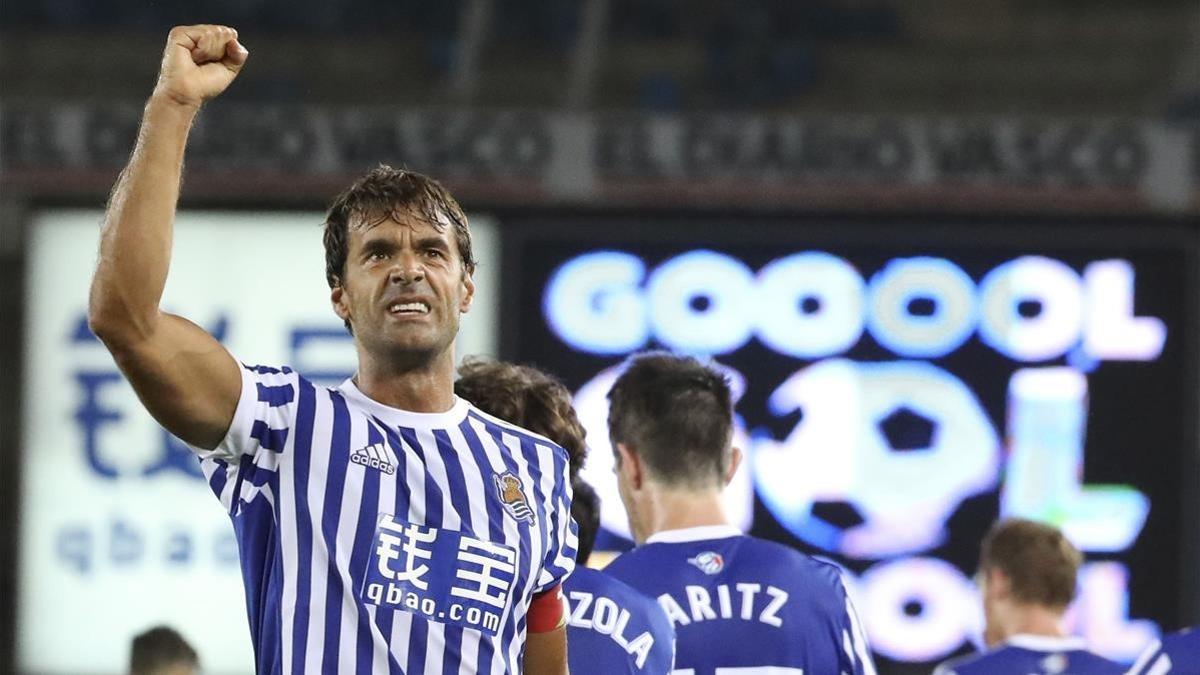 Xabi Prieto celebra un gol contra el Villarreal.