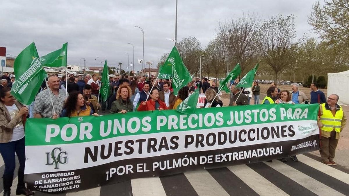 Una de las últimas protestas por la situación del campo en Almendralejo
