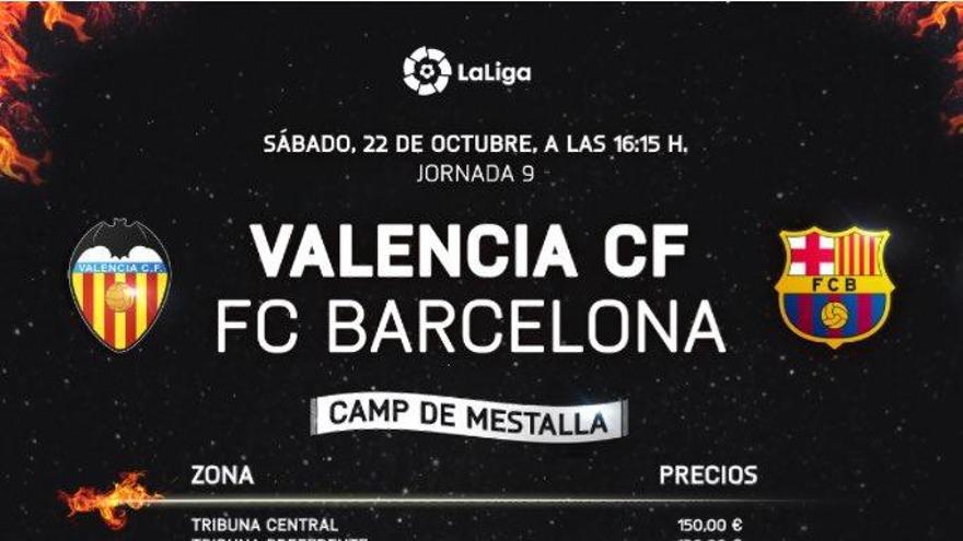 Las entradas para el Valencia - Barça, entre 35 y 150 euros