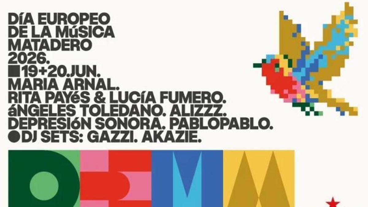 Cartel del DEMM26, el festival con el que conmemora el Día Europeo de la Música en Matadero.