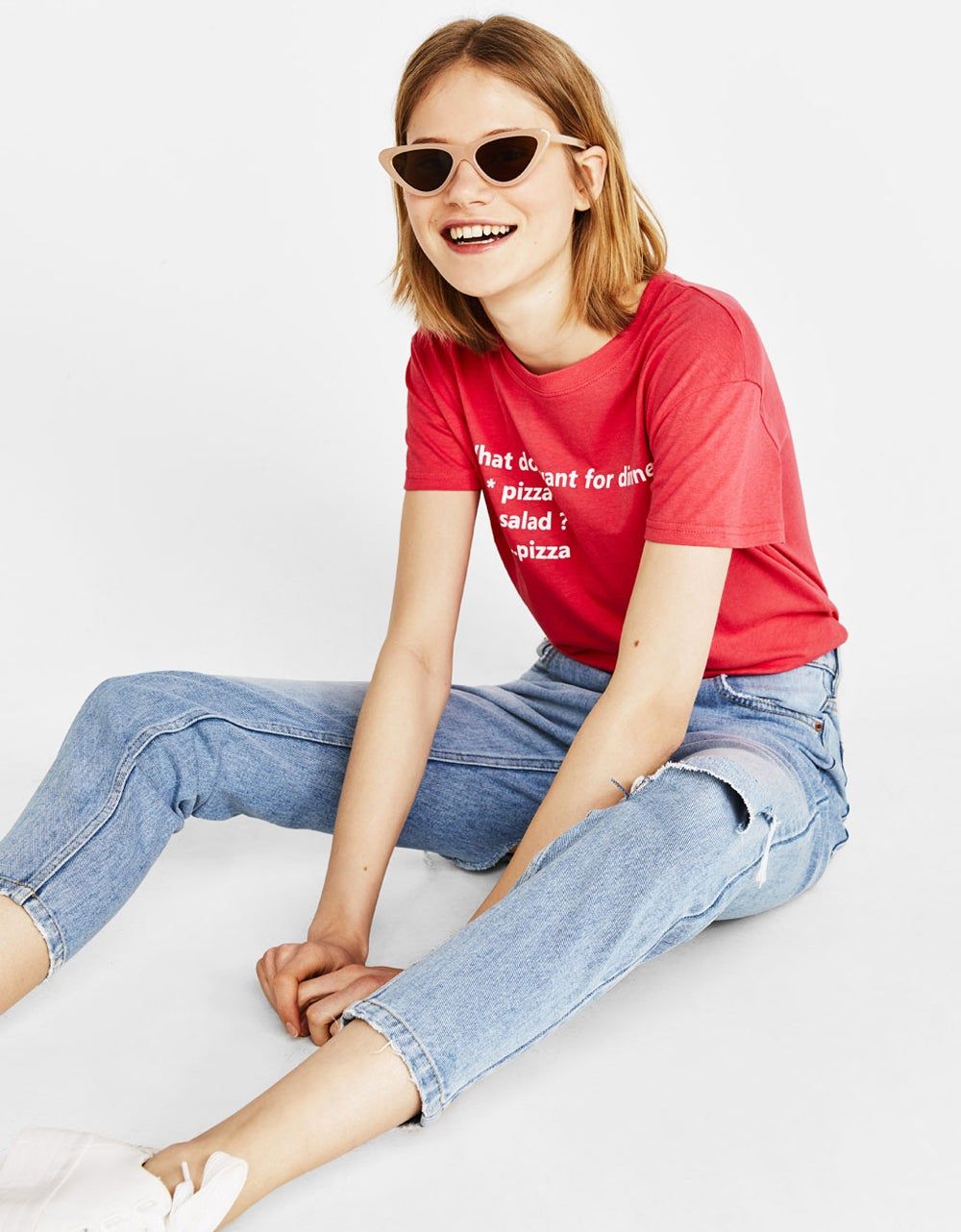 La camiseta con frase de pizza de Bershka