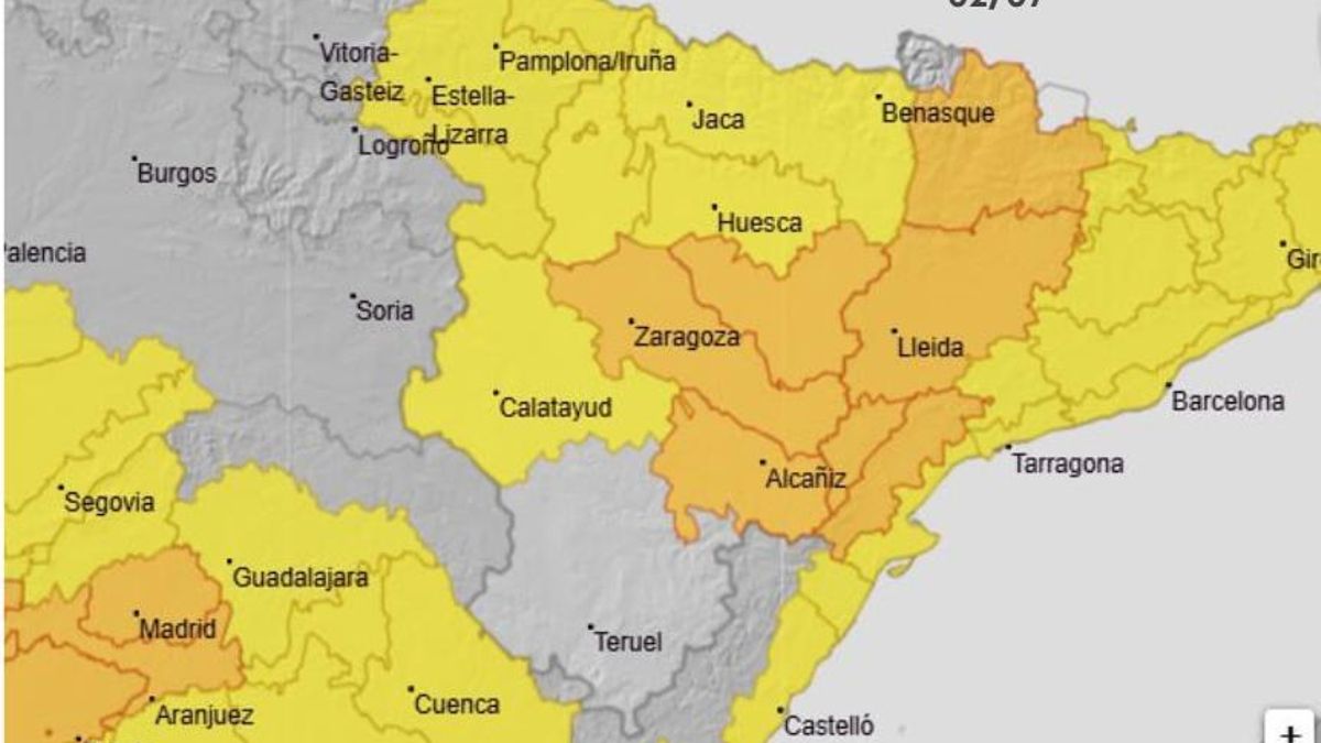 La Aemet activa la alerta naranja por temperaturas máximas en Huesca sur, Ribera del Ebro y Bajo Aragón para mañana, día 2 de julio