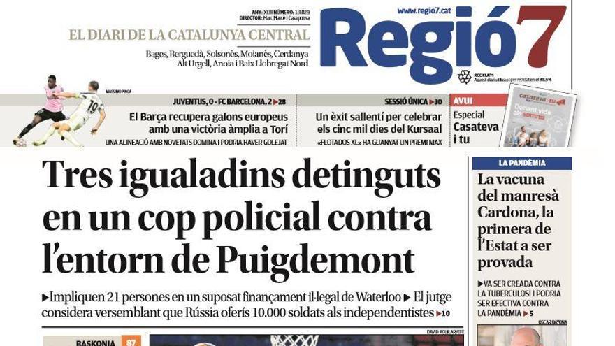 La portada de Regió7 d&#039;aquest dijous, 29 d&#039;octubre