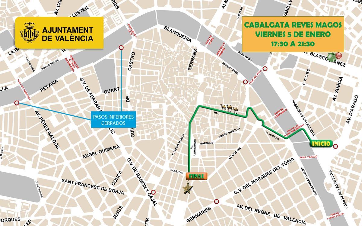 Cortes de tráfico por la Cabalgata de Reyes en València