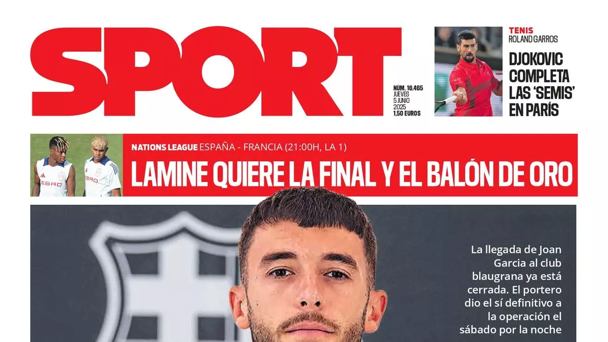 La portada de SPORT de hoy jueves, 5 de junio de 2025
