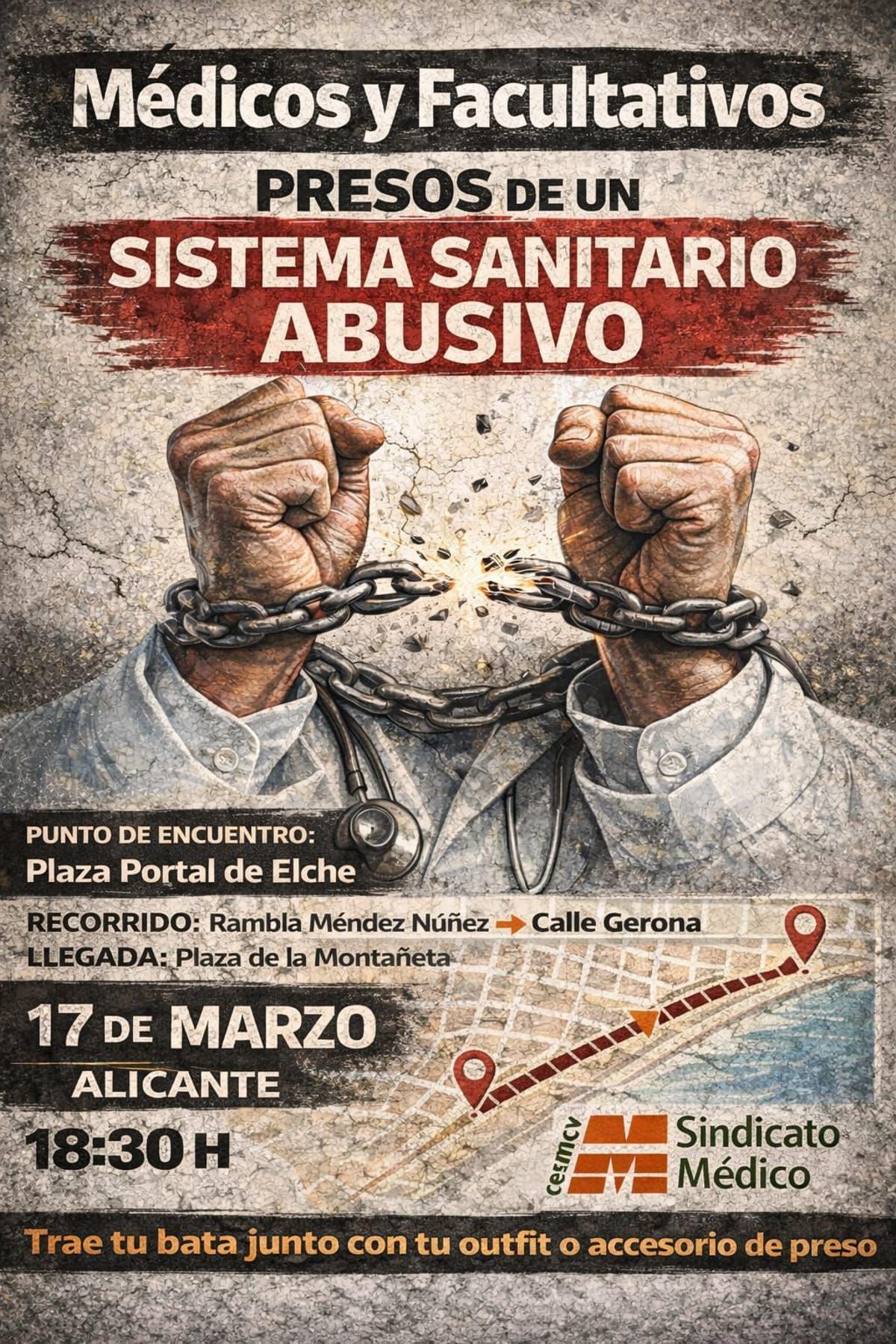 Cartel de la manifestación de médicos del próximo martes en Alicante