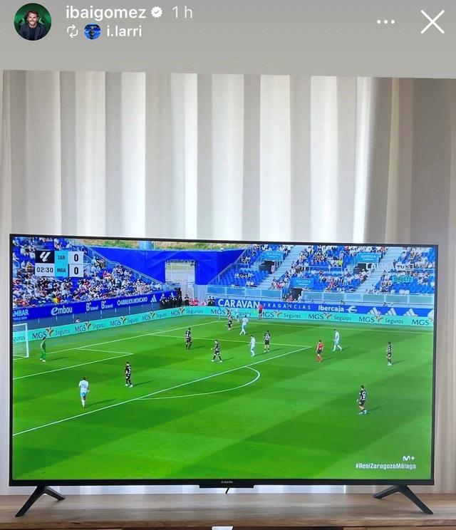 Historia de Instagram de Ibai Gómez viendo el Real Zaragoza-Málaga.