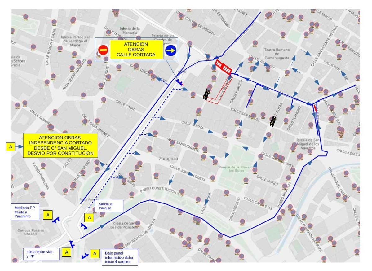 Mapa de las calles afectadas por las catas en el Coso