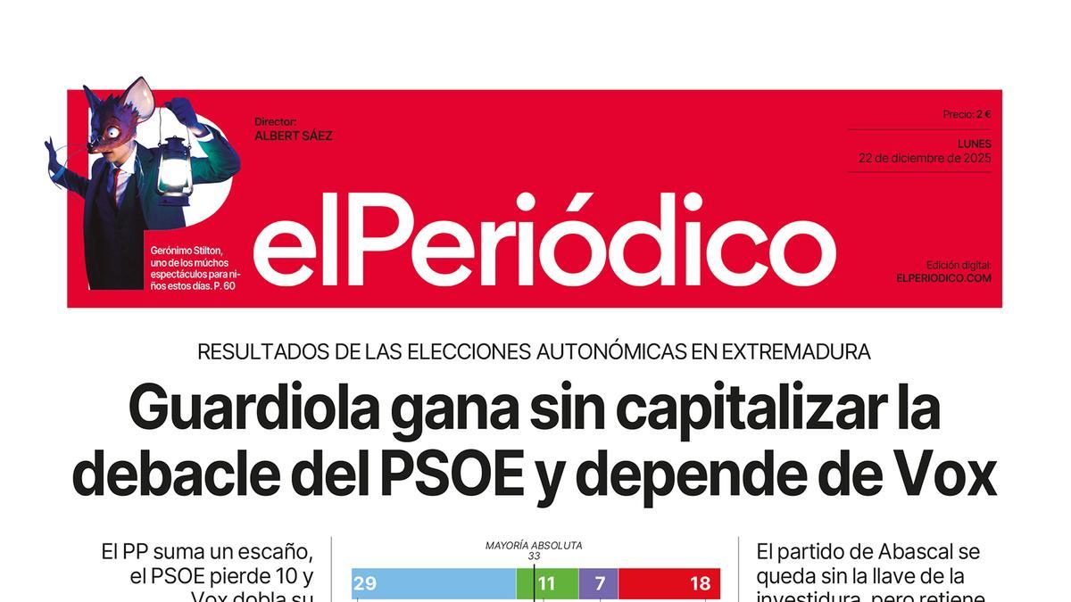 La portada de EL PERIÓDICO del 22 de diciembre de 2025