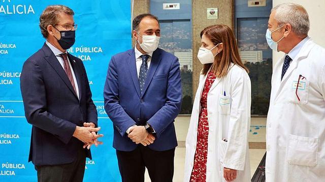 Núñez Feijóo, García Comesaña, Mallo Alonso y Puentes Prieto, ayer, en el Meixoeiro. |   // MARTA G. BREA