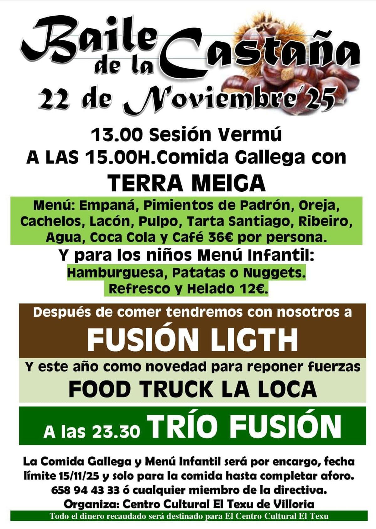 Cartel del "Baile de la castaña" de Villoria, en Laviana