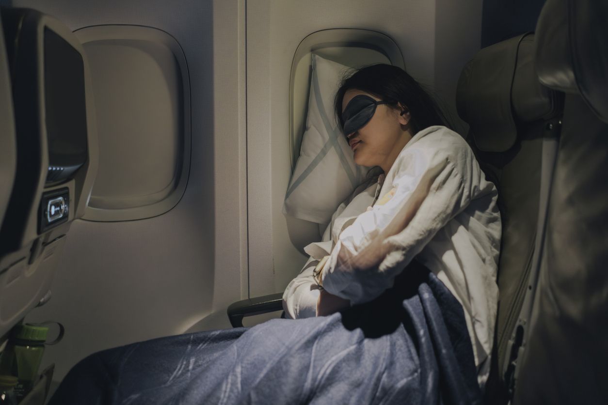 Durmiendo en el avión.