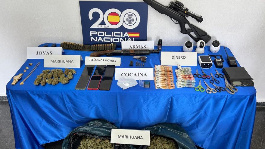 Cae un punto de cultivo y distribución de marihuana en Monforte con armas, cámaras y un mochuelo enjaulado