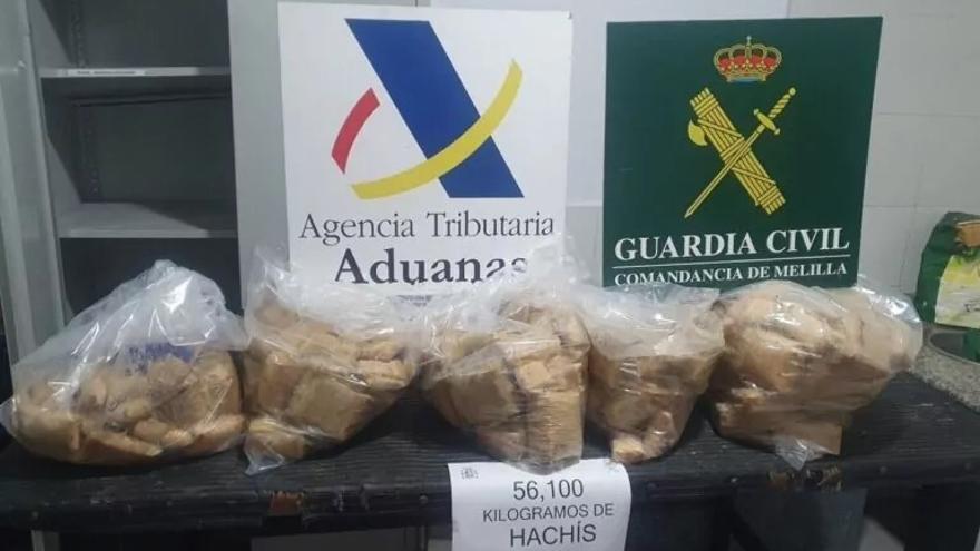 Detenido un hombre en Melilla cuando embarcaba a Málaga con 56 kilos de hachís