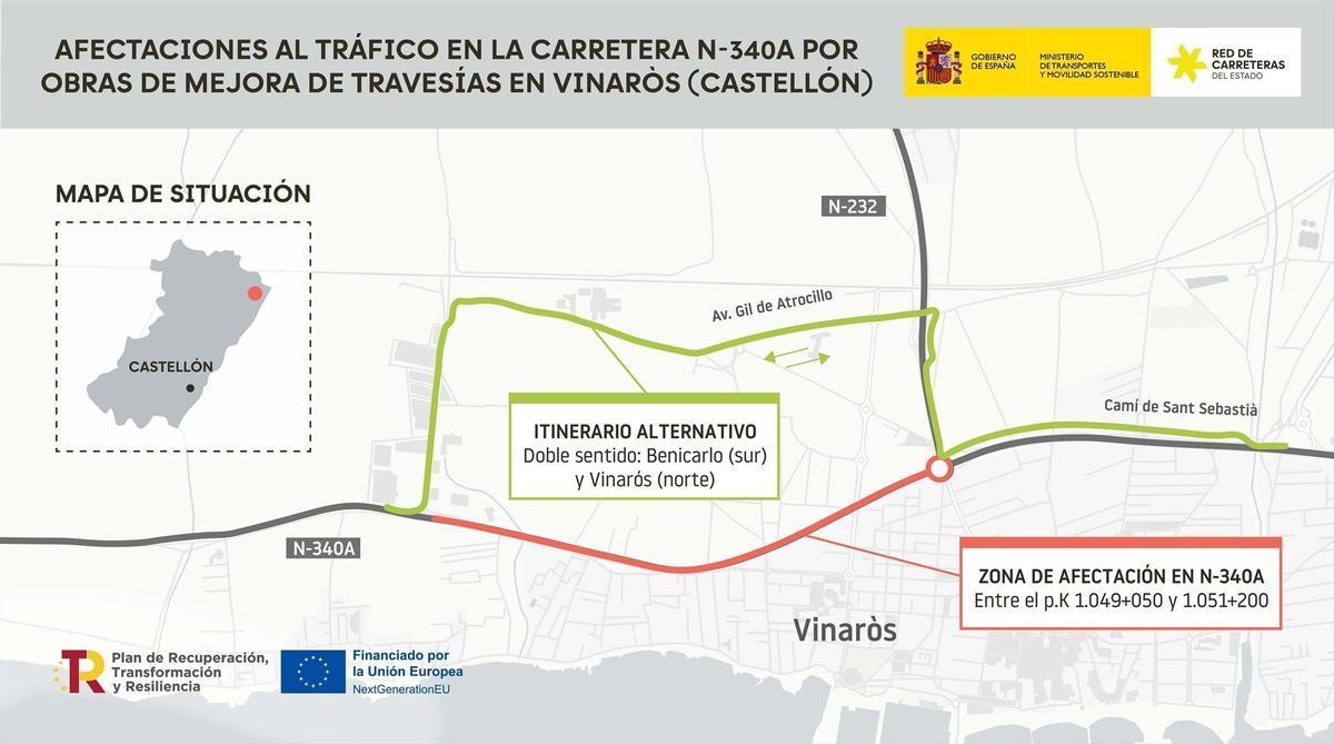 Imagen de la actuación en la N-340A en Vinaròs.