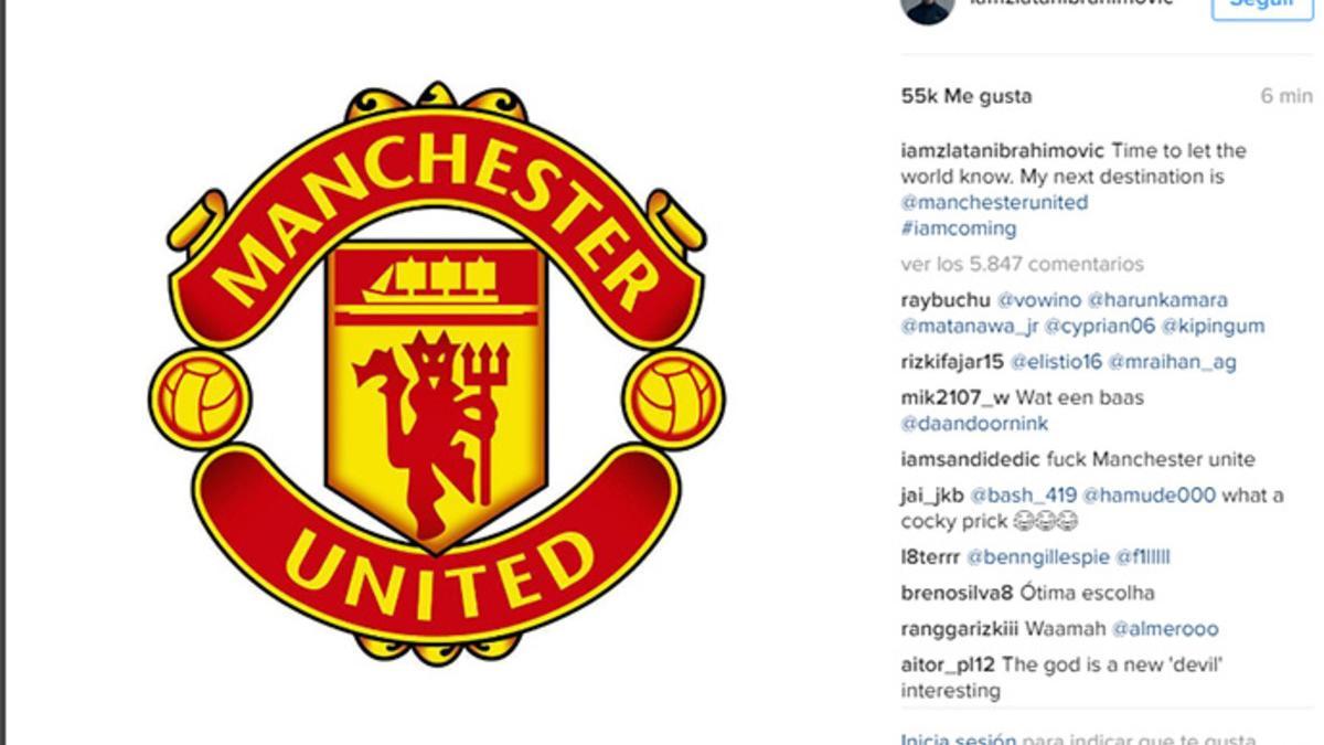 Ibrahimovic ha anunciado su fichaje por el United a través de su cuenta en Instagram